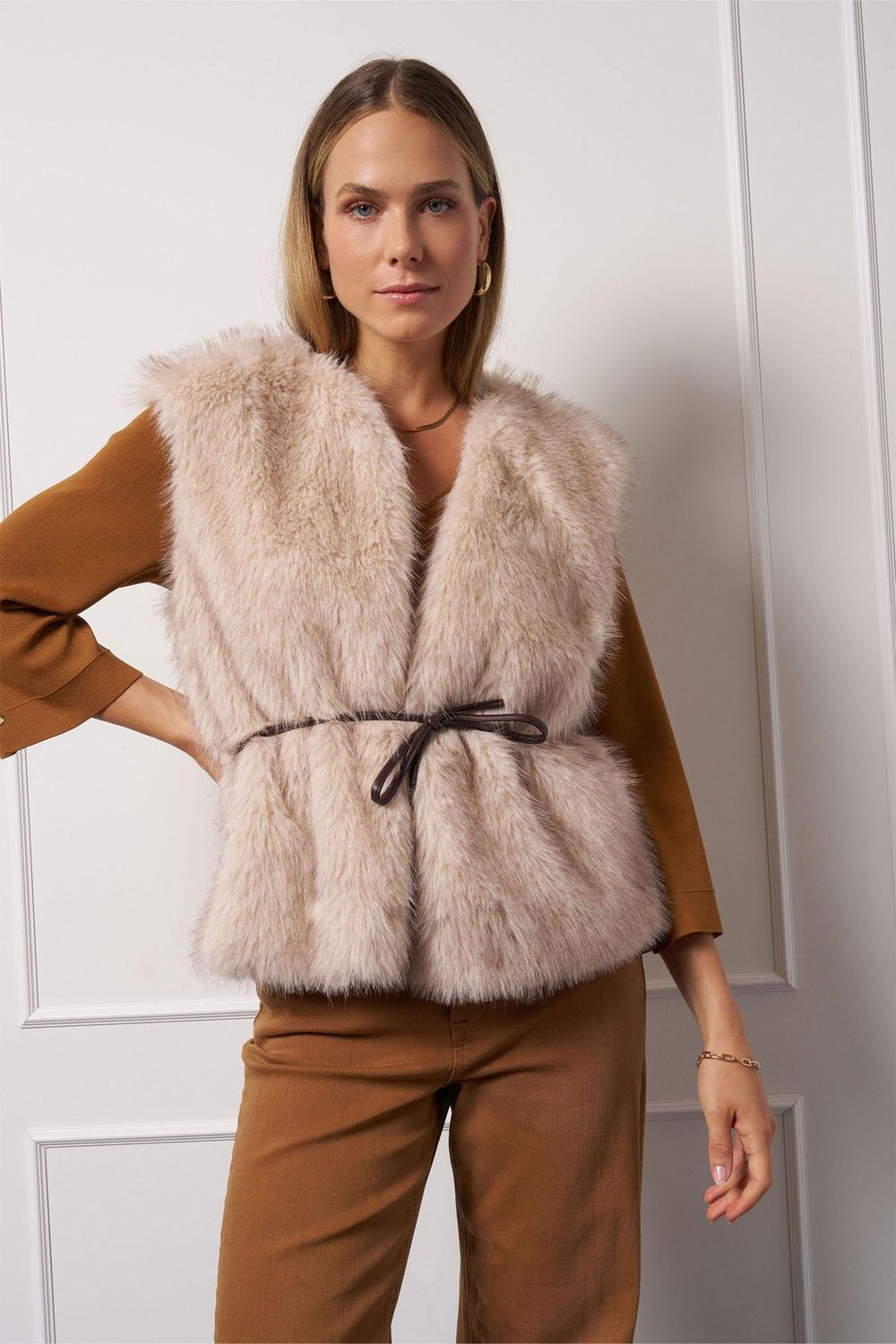 Studio Anneloes Ivana fur waistcoat Ecru 13259