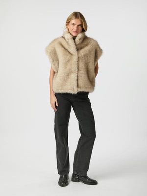 Neo Noir Kevini Faux Fur Vest Beige 164981 Neo Noir Kevini Faux Fur Vest Beige 164981