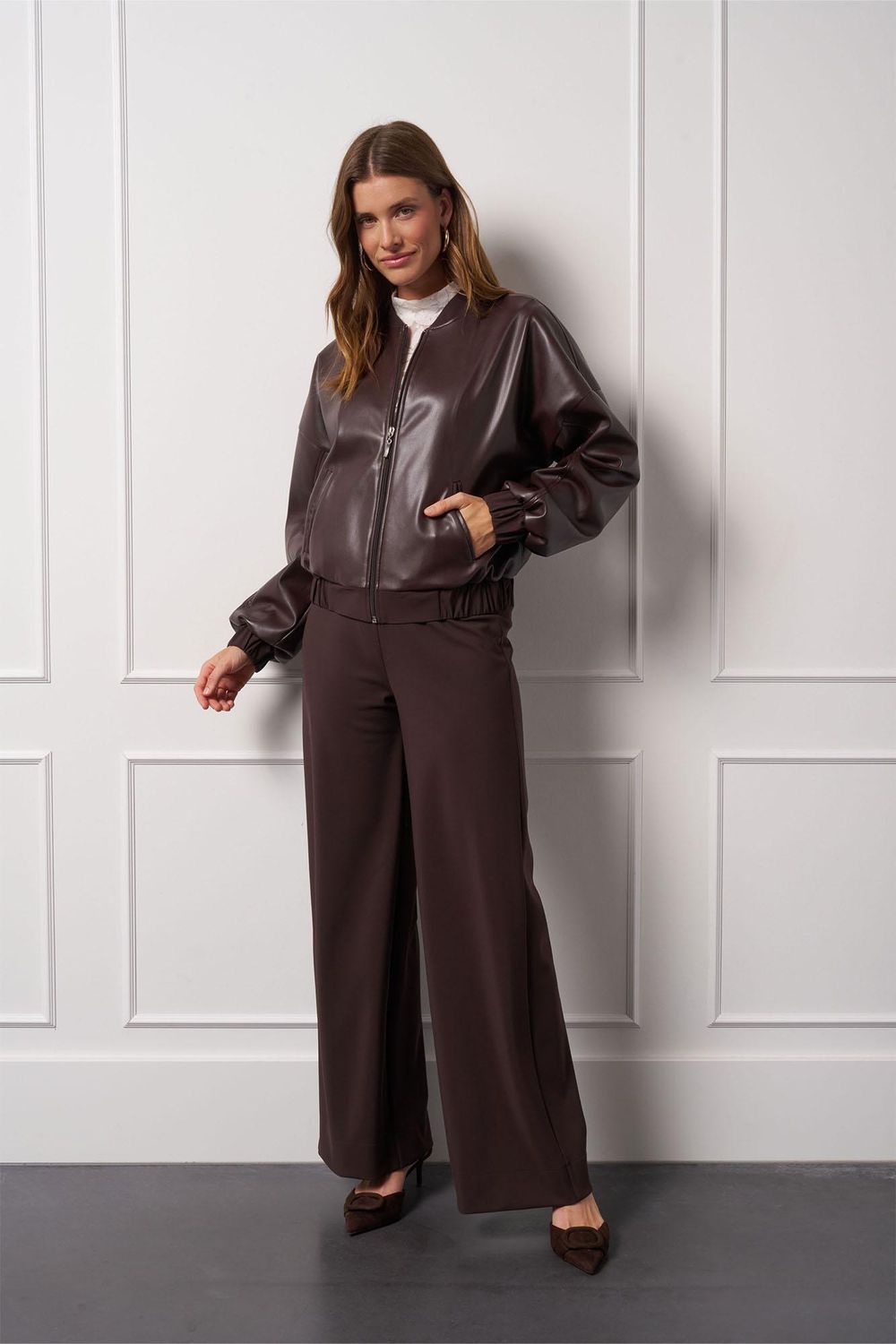 Studio Anneloes Mayte faux leather bomber Bruin 13291