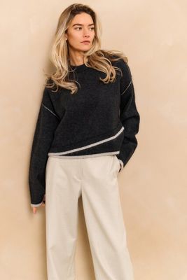 YaYa Trui met contrasterende lijnen Blauw 01-000519-510