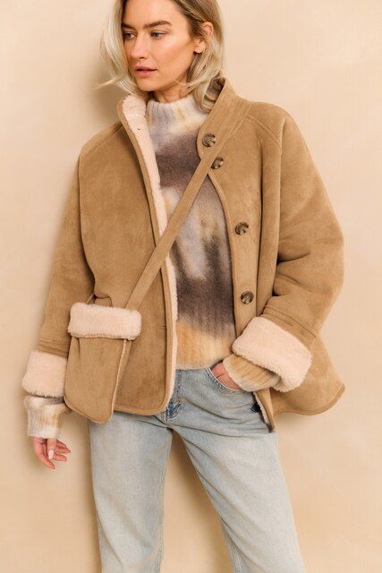 YaYa Oversized lammy jas Bruin 02-001066-510