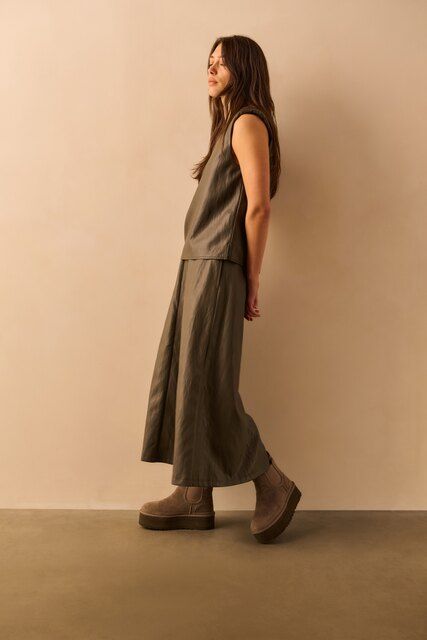 YaYa A-lijn midi rok van imitatiele Grijs 01-409085-510