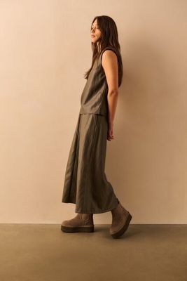 YAYA A-lijn midi rok van imitatiele Grijs YAYA A-lijn midi rok van imitatiele Grijs