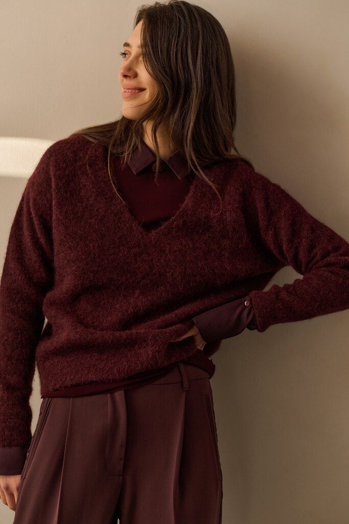 YaYa Mesh top met afneembare kraag Paars 01-709346-511