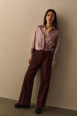 YAYA Broek met satijnen zijband Paars