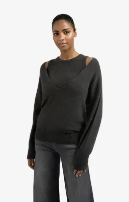 YaYa V-hals trui met top Zwart YaYa V-hals trui met top Zwart