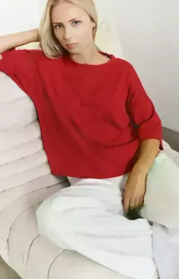 YaYa Oversized fijngebreid T-shirt Rood YaYa Oversized fijngebreid T-shirt Rood