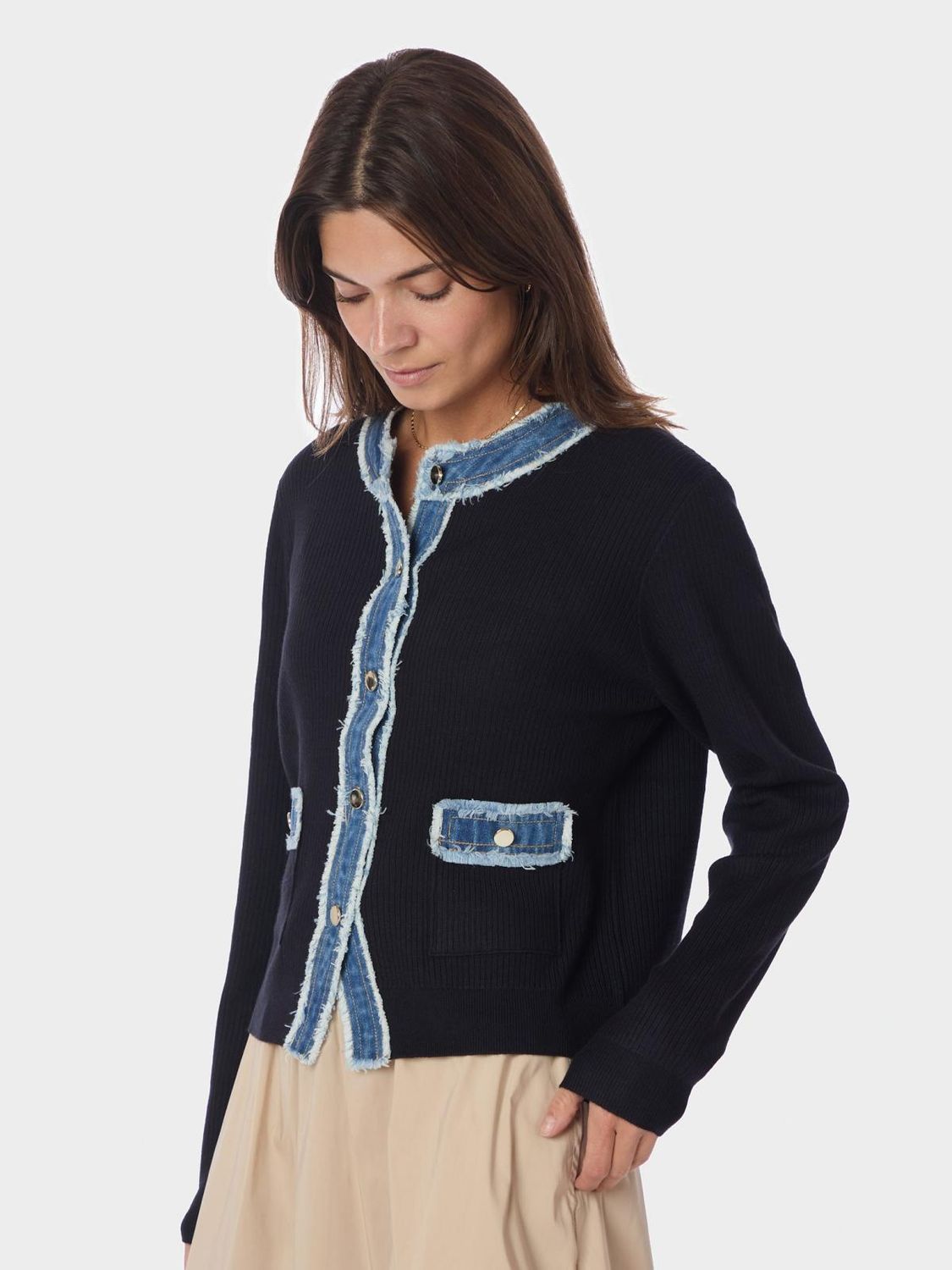 Neo Noir Zelma Knit Denim Cardigan Blauw 167245