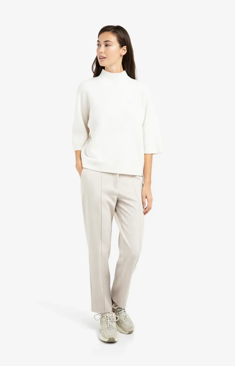 YAYA Trui met geribde driekwart mouw Wit