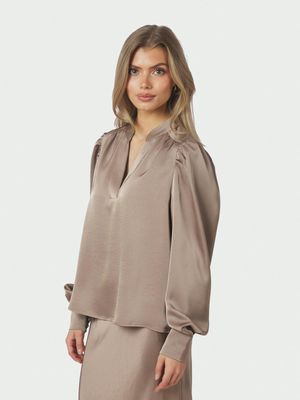 Neo Noir Rosslyn Heavy Sateen Blouse Beige