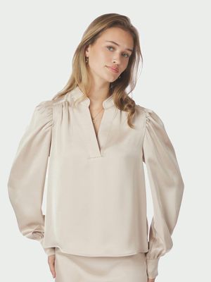 Neo Noir Rosslyn Heavy Sateen Blouse Ecru