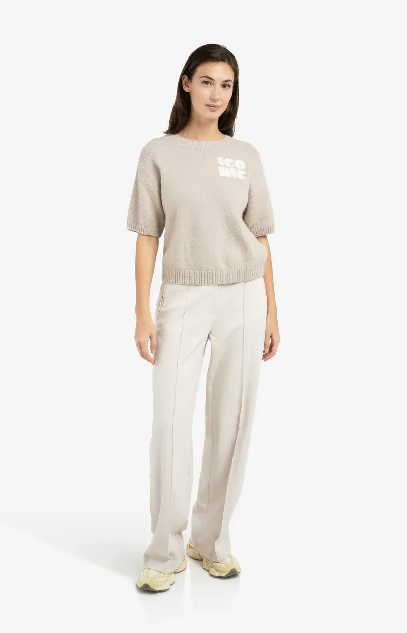 YAYA Gebreide trui met artwork beige