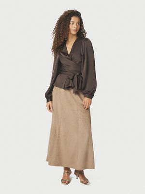 Neo Noir Raya Faux Suede Skirt Beige