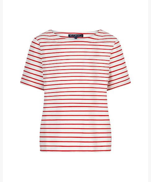 Red Button Terry Stripe Short Sleeve Rood