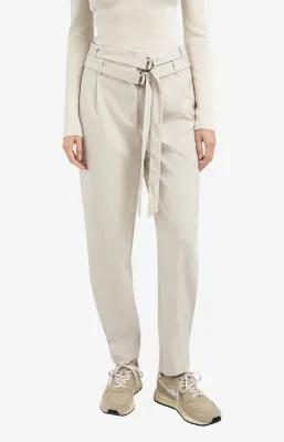 YAYA Broek met dubbele riem Beige