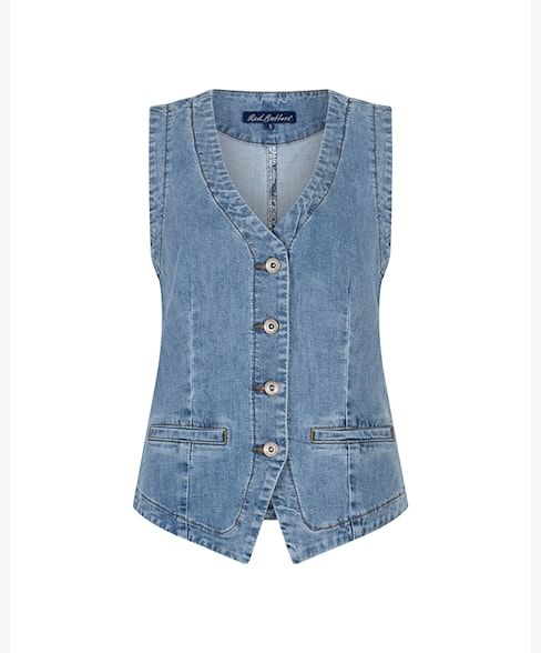 Red Button Waistcoat Denim Blauw SRB4867