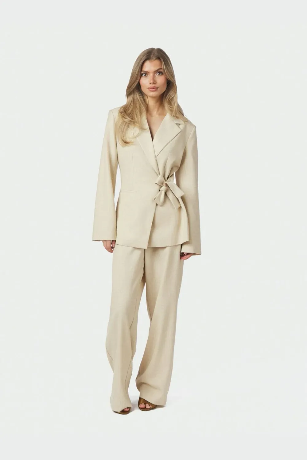 Neo Noir Carmia Melange Tie Blazer Beige