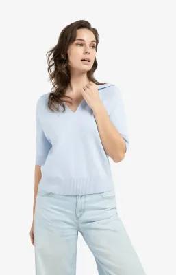 YAYA Trui met kraag en korte mouwen Blauw