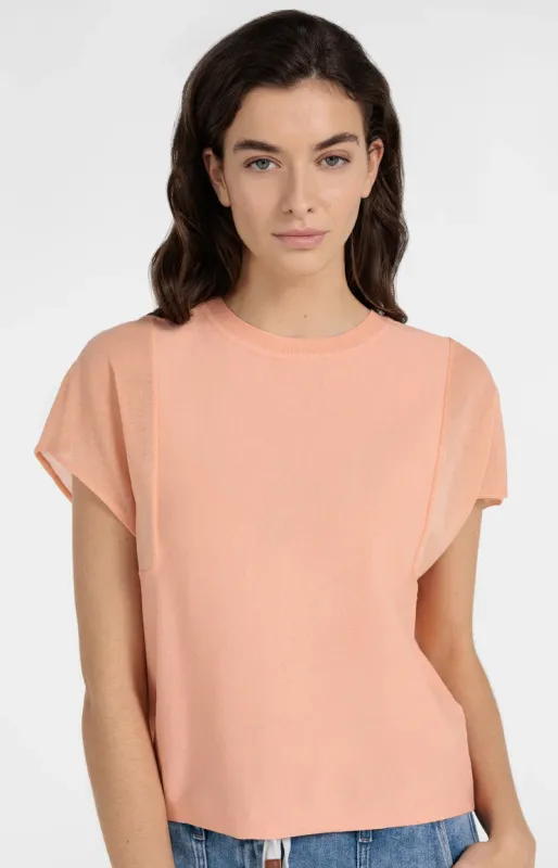 YAYA Top met transparante korte mouwen en ronde hals Oranje
