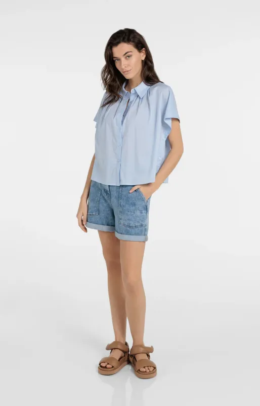 YAYA Denim short met koordsluiting en opgestikte zakken