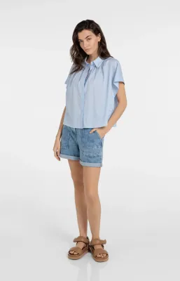 YAYA Denim short met koordsluiting en opgestikte zakken YAYA Denim short met koordsluiting en opgestikte zakken