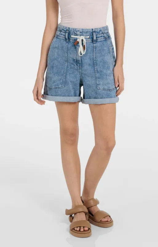 YAYA Denim short met koordsluiting en opgestikte zakken
