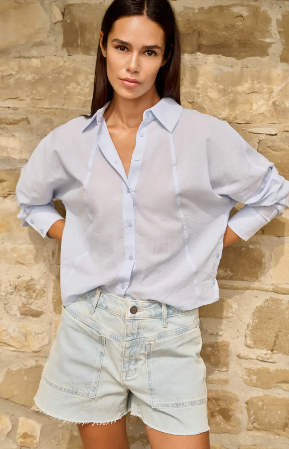 YAYA Batwing blouse with cut seams Blauw