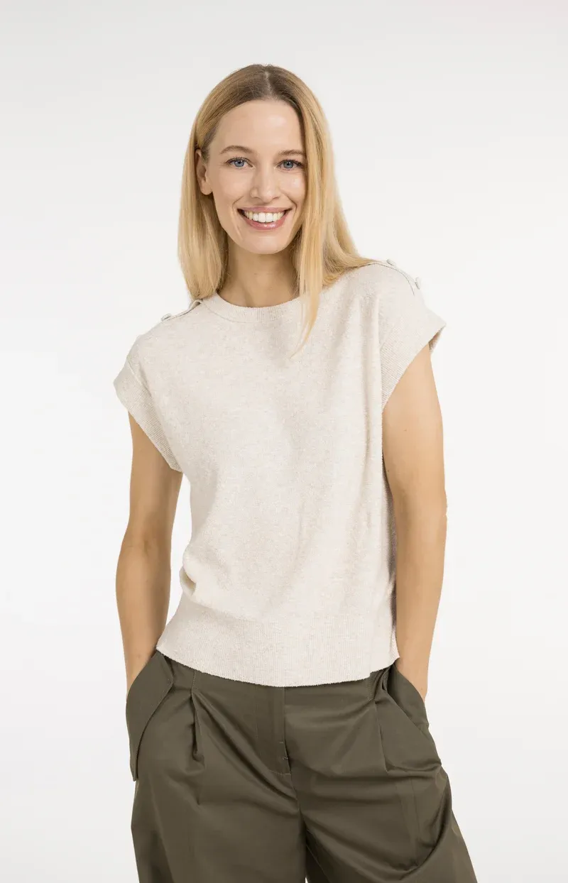 YaYa Towel knit sleeveless sweater Ecru 01-000584-604