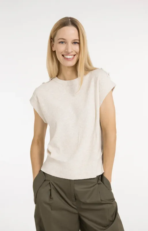 YaYa Towel knit sleeveless sweater Ecru 01-000584-604