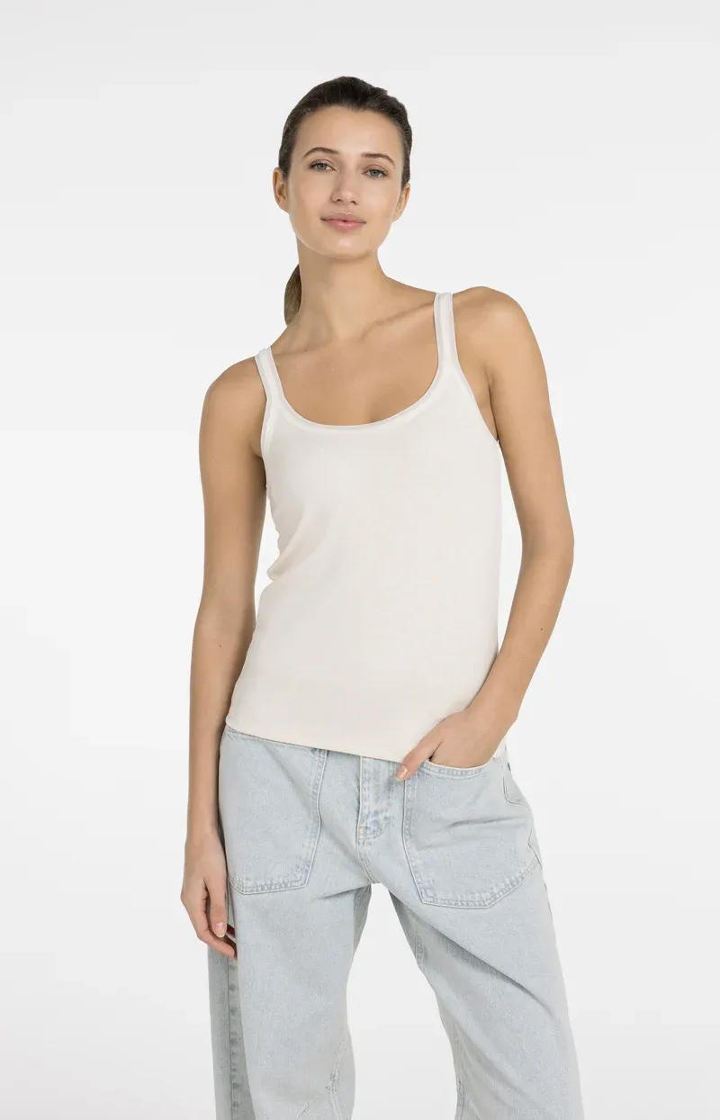 YAYA Singlet met mesh afwerking Ecru