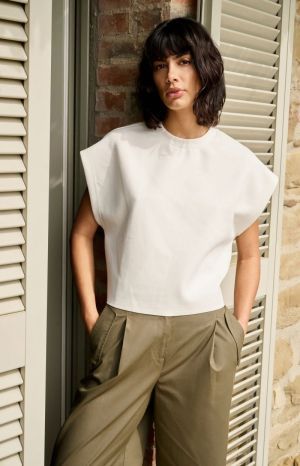 YaYa Sleeveless boxy sweatshirt Ecru