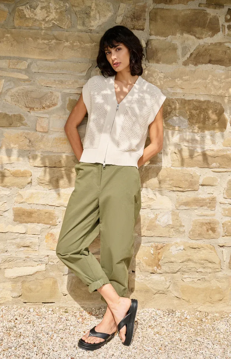 YAYA High waist barrel leg trousers Groen