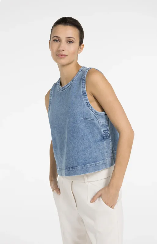 YaYa Sleeveless loose fit denim top Blauw 01-701389-604