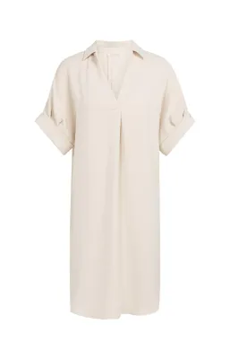 YaYa V-neck dress with pleated slee Beige 01-601218-604