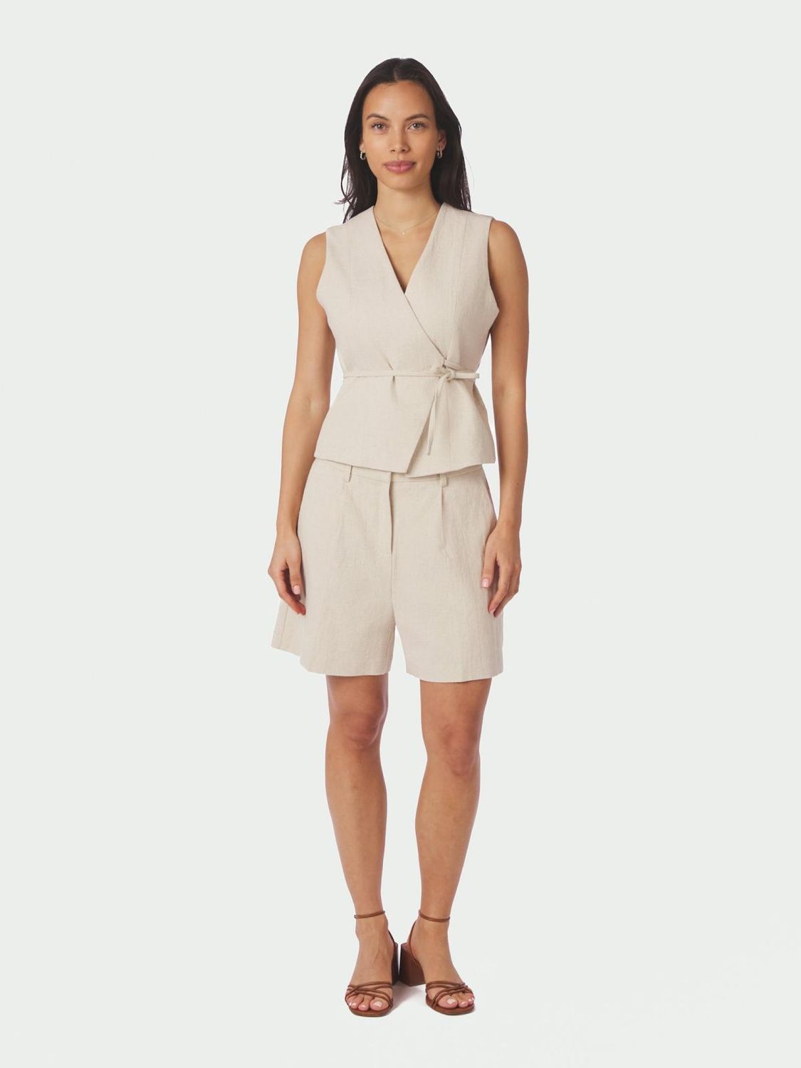 Neo Noir Samara Ramie Waistcoat Beige 165105