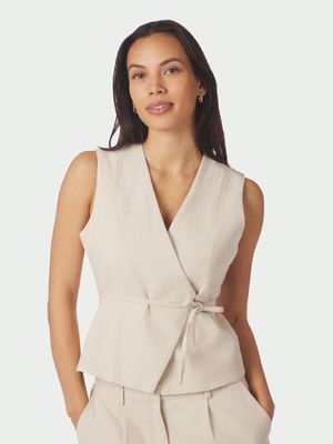 Neo Noir Samara Ramie Waistcoat Beige 165105