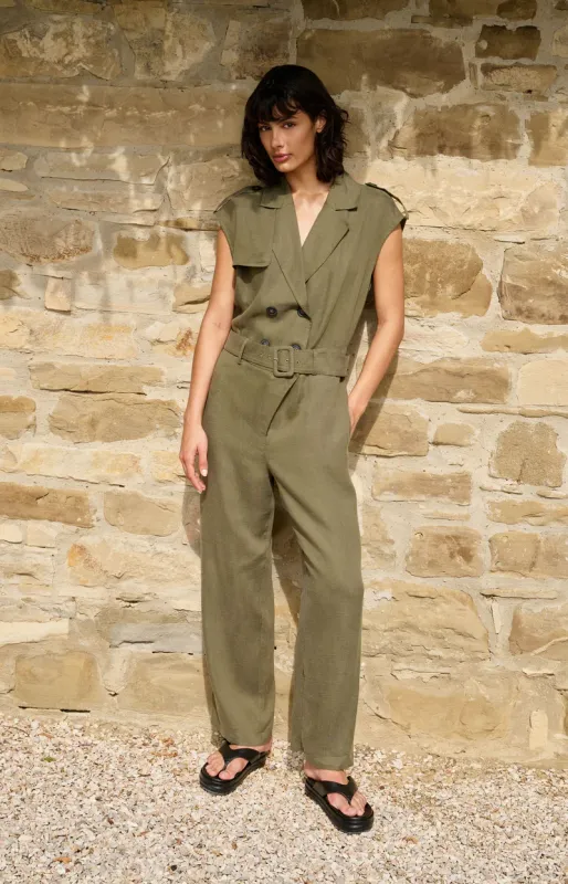 YaYa Linen mix woven jumpsuit with Groen 01-341026-604