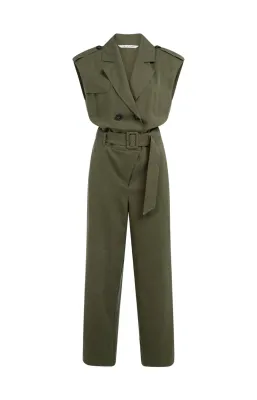 YaYa Linen mix woven jumpsuit with Groen 01-341026-604