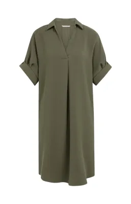 YaYa V-neck dress with pleated slee Groen 01-601218-604