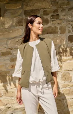 YaYa Sleeveless woven jacket with b Groen 01-511051-604