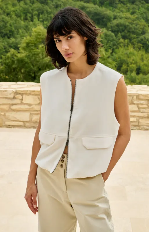 YaYa Sleeveless woven jacket with b Ecru 01-511051-604
