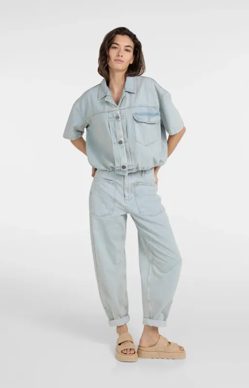 YAYA Oversized denim worker jack met korte mouwen
