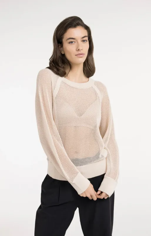 YaYa Mesh stitch raglan sweater Ecru 01-000592-605