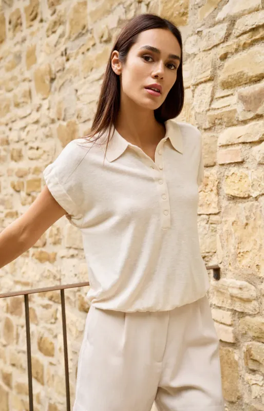 YaYa Knitted polo with cord at bott Ecru 01-000590-605