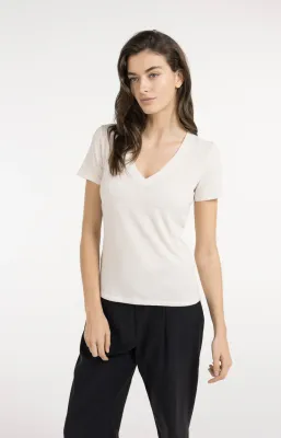 YaYa Short sleeve V-neck t-shirt wi Ecru 01-719094-605