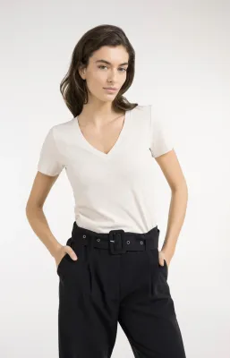 YaYa Short sleeve V-neck t-shirt wi Ecru 01-719094-605
