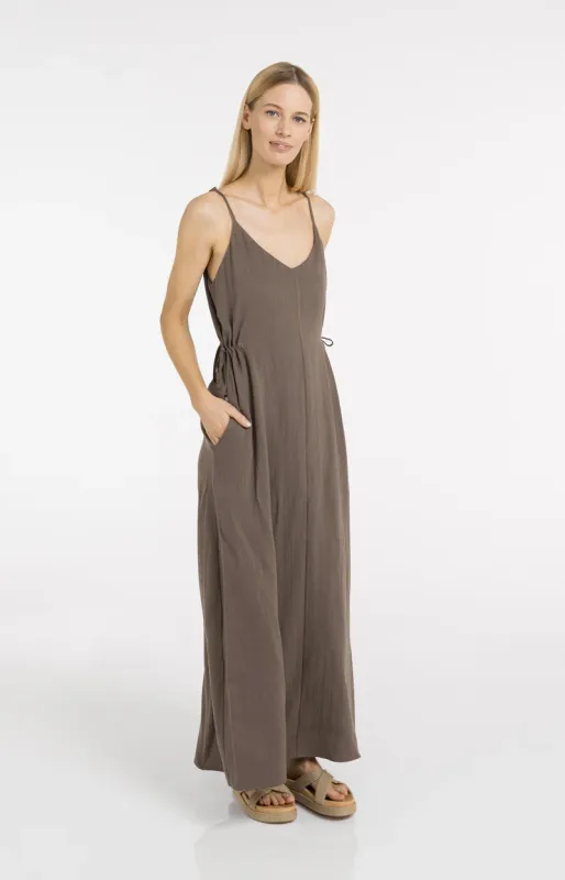 YaYa Strappy dress with drawstrings Bruin 01-601215-605