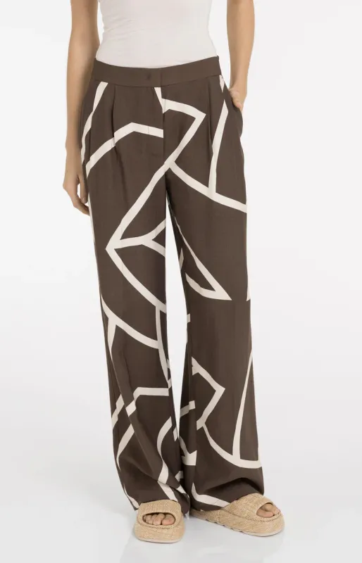 YaYa Woven printed wide leg trouser Bruin 01-301260-605