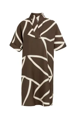 YaYa Printed dress with polo collar Bruin 01-601210-605