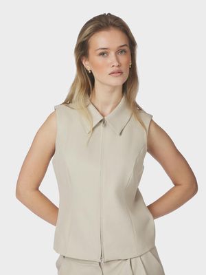 Neo Noir Annabella Structure Waistcoat Ecru 165355